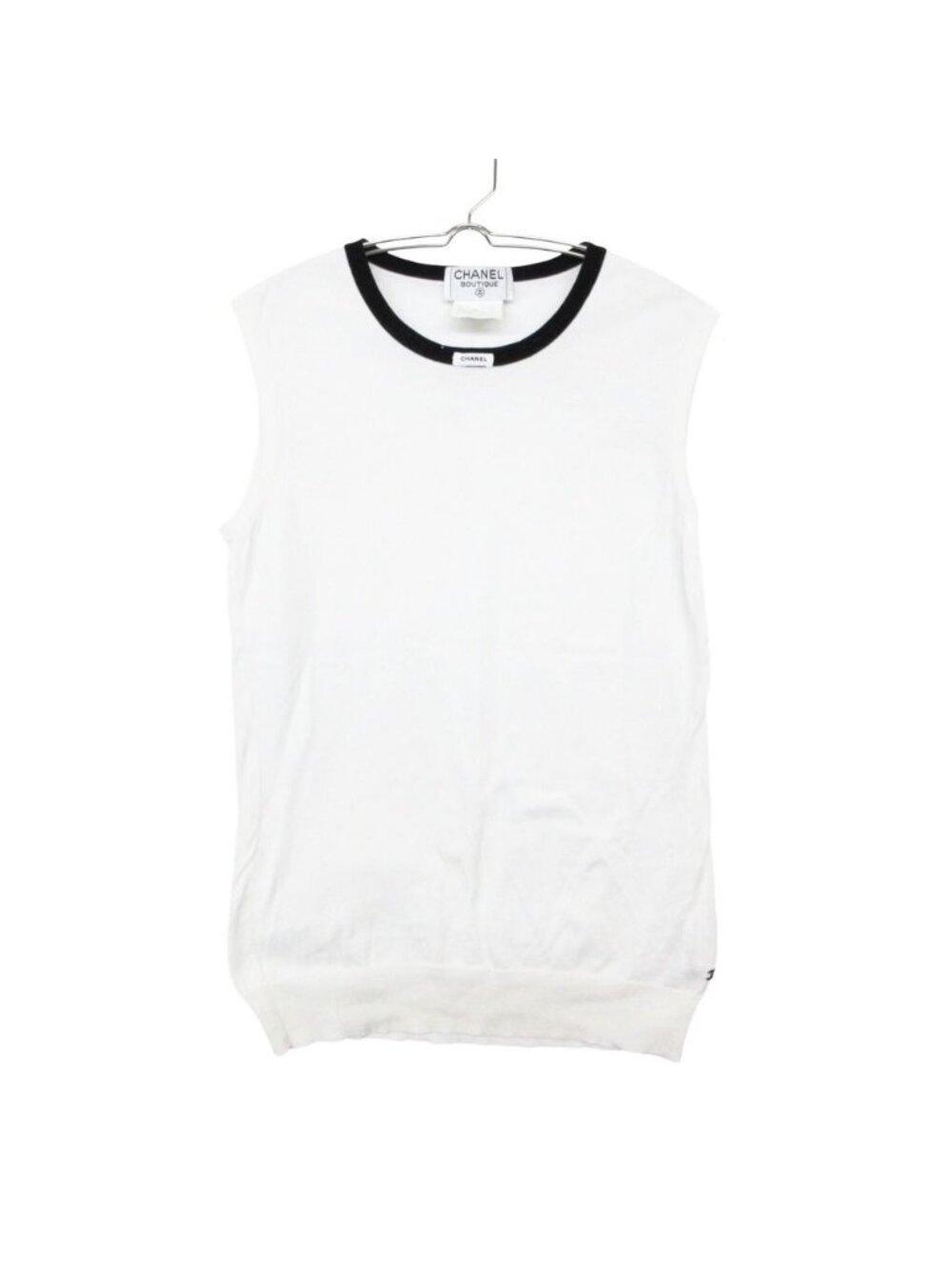 Chanel Knit Front Logo CC Accent Sleeveless Top White Sweater
